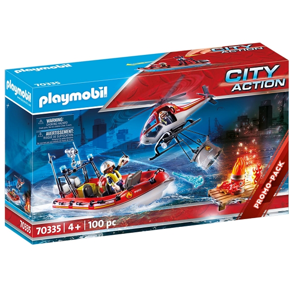 Image of Brandberedskab med helikopter og båd - PL70335 - PLAYMOBIL City Action (PL70335)
