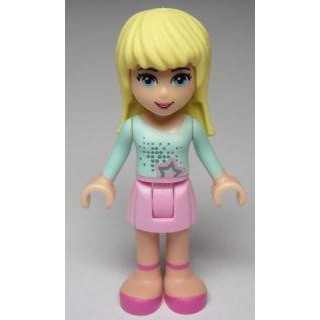 LEGO Friends Stephanie, Bright Pink Skirt, Light Aqua Long Sleeve Top