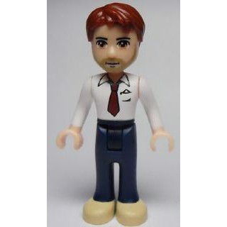 LEGO Friends Peter, Dark Blue Trousers, White Shirt and Red Tie, Dark Tan Shoes